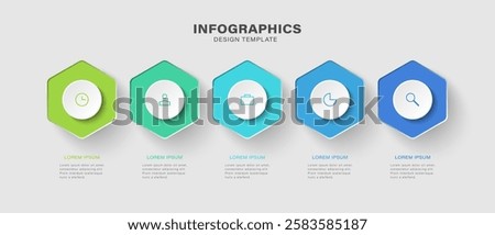 Hexagons design template for marketing or financial infographics. Vector illustration with 5 steps