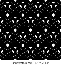 Hexagons, figures, curves, strokes ornament. Geometrical backdrop. Geometric wallpaper. Polygonal, linear motif. Abstract background. Digital paper, textile print. Seamless pattern.