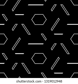 Hexagons, figures ornament. Geometrical backdrop. Shapes wallpaper. Geometric background. Polygonal motif. Digital paper, textile print, abstract. Seamless pattern. Vector.