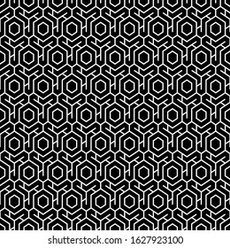 Hexagons, figures ornament. Geometrical backdrop. Shapes background. Geometric wallpaper. Polygonal motif. Digital paper, textile print, abstract. Seamless pattern. Vector