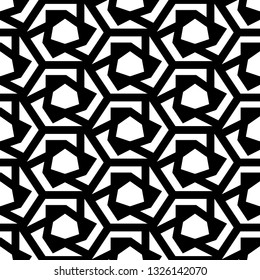 Hexagons, figures ornament. Polygons background. Simple shapes wallpaper. Mosaics motif. Geometrical backdrop. Digital paper, web designing, textile print. Seamles pattern. Vector.