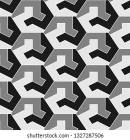 Hexagons, figures ornament. Polygons background. Simple shapes wallpaper. Mosaics motif. Geometrical backdrop. Digital paper, web designing, textile print. Seamles pattern. Vector.