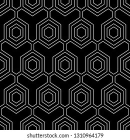 Hexagons, figures pattern. Geometrical wallpaper. Geometric background. Simple shapes backdrop. Polygons motif. Digital paper, abstract. Seamless ornament. Vector.