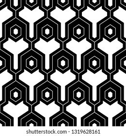 Hexagons, figures pattern. Geometrical wallpaper. Geometric background. Simple shapes backdrop. Polygons motif. Digital paper, abstract. Seamless ornament. Vector
