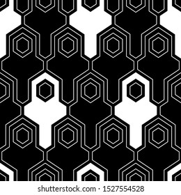 Hexagons, figures pattern. Geometrical wallpaper. Geometric background. Simple shapes backdrop. Polygons motif. Digital paper, abstract. Seamless ornament. Vector.