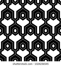 Hexagons, figures pattern. Simple shapes backdrop. Geometrical wallpaper. Geometric background. Polygons motif. Digital paper, abstract. Seamless ornament. Vector.