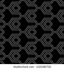 Hexagons, figures pattern.Geometrical wallpaper. Seamless ornament. Geometric background. Simple shapes backdrop. Polygons motif. Digital paper, abstract. Vector.