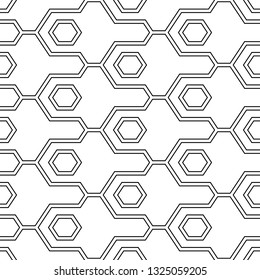 Hexagons, figures pattern.Seamless ornament. Geometrical wallpaper. Geometric background. Simple shapes backdrop. Polygons motif. Digital paper, abstract. Vector