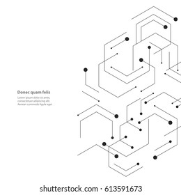 Hexagons genetischer, wissenschaftlicher, chemischer Schlachtkörper. Vektorverbindung und soziales Netzwerk. Konzept mit Linien und Punkten.