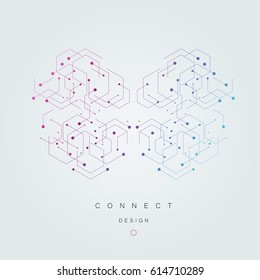 Hexagons genetic, science, chemical carcass. Vector connection and social network. Concept with lines and dots.
