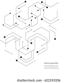 Hexagons genetic, science, chemical carcass. Vector connection and social network. Concept with lines and dots.