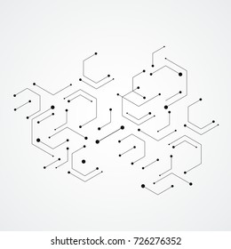 Hexagons genética, la conexión de los vectores científicos, los canales químicos y las redes sociales. Concepto vectorial con líneas y puntos.