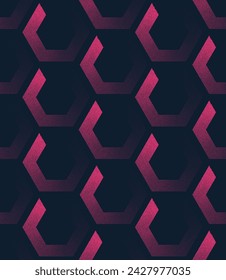 Hexagons Geometric Seamless Pattern Trend Vector Purple Noir Abstract Background. Half Tone Art Illustration for Fashionable Textile. Endless Graphic Repetitive Abstraction Wallpaper Dot Work Texture