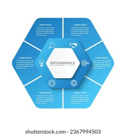Plantilla gráfica de Hexagons con 6 opciones de presentación, publicidad, diseño, informe anual. Ilustración vectorial.