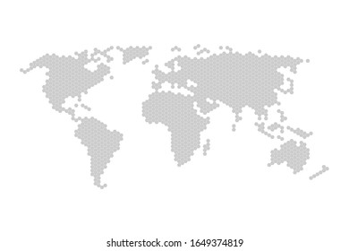 Hexagons Grey Color World Map Vector illustration