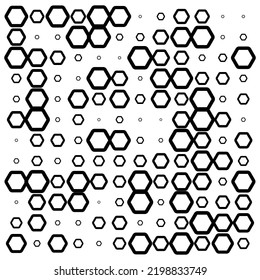 Hexagons, halftone random pattern background. Vector illustration.