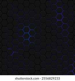 Hexagons honeycomb texture blue neon background, Abstract futuristic technology backdrop banner design, Vector illustration.