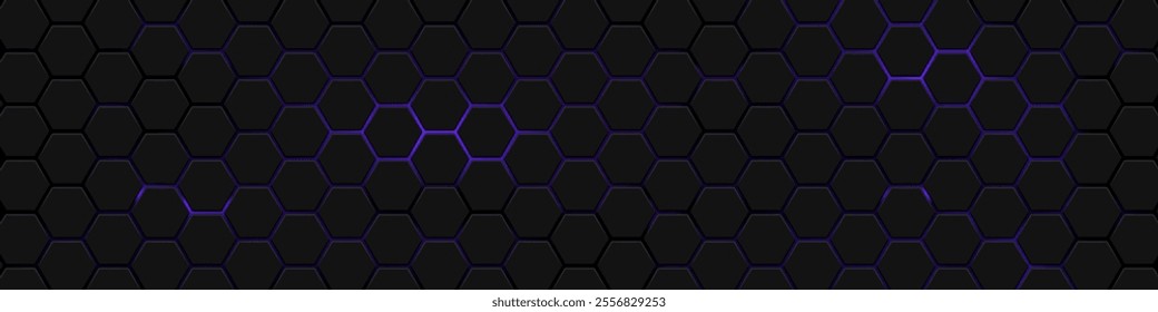 Hexagons honeycomb texture blue neon background, Abstract futuristic technology backdrop banner design, Vector illustration.