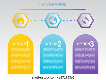Hexagons infographic 3 option template vector design