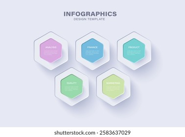 Hexagons infographic design template. Vector illustration with 5 steps