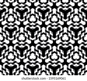hexagons interlacement black and white seamless pattern