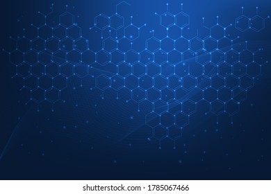 hexagons and lines digital technology background. geometric science and technology abstract background.