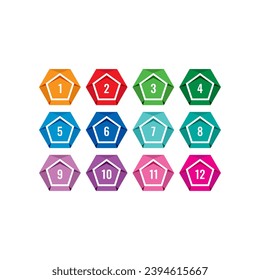 hexagons and numbers 1-12. numbers 1-12 in hexagons. numbers 1-12 for education, business