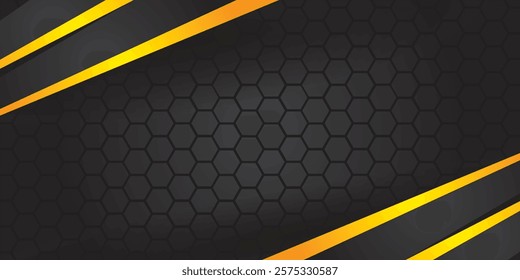 hexagons on black background with yellow abstract outlines