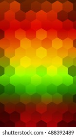 hexagons on a green, orange, red background. geometric banner with gradient. vector. ideas for your business presentations, printing, design.
