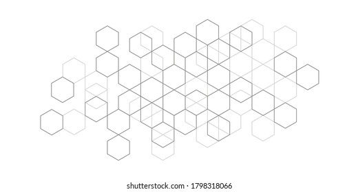 Hexagones sobre el fondo blanco.Dibujo técnico.Rombos geométricos.Resumen de la ilustración tech.Vector