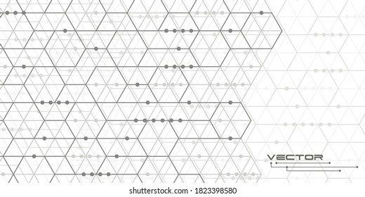 Hexagons on white background.Technical drawing.Geometric rhombuses.Abstract tech.Vector illustration.