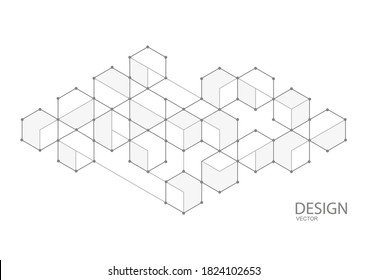 Hexagones sobre el fondo blanco.Dibujo técnico.Rombos geométricos.Resumen de la ilustración tech.Vector	