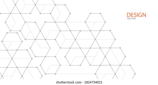 Hexagons on white background.Technical drawing.Geometric rhombuses.Abstract tech.Vector illustration.	