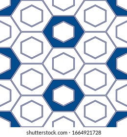 Hexagons ornament. Hexahedrons wallpaper. Figures motif. Geometrical shapes backdrop. Digital paper, web designing, textile print. Seamles pattern. Polygons background