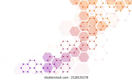 Hexagons pattern background. Genetic research, molecular structure. Chemical engineering. Concept of innovation technology. Used for design healthcare, science and medicine background 