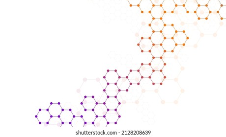 Fondo del patrón de Hexagons. Investigación genética, estructura molecular. Ingeniería química. Concepto de tecnología de innovación. Utilizado para el diseño de la asistencia sanitaria, la ciencia y la medicina 