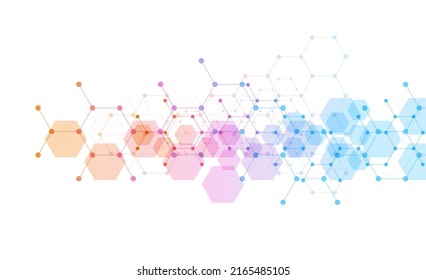 Hexagons pattern background. Genetic research, molecular structure. Chemical engineering. Concept of innovation technology. Used for design healthcare, science and medicine background 