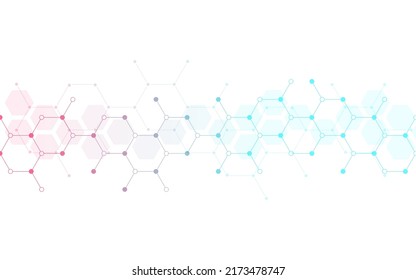 Hexagons pattern background. Genetic research, molecular structure. Chemical engineering. Concept of innovation technology. Used for design healthcare, science and medicine background 