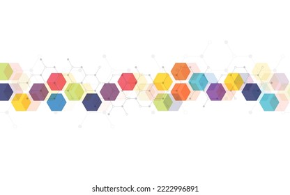 Hexagons Musterhintergrund. Genetische Forschung, molekulare Struktur. Chemische Technik. Konzept der Innovationstechnologie. Wird für die Gestaltung von Gesundheitswesen, Wissenschaft und Medizin verwendet 