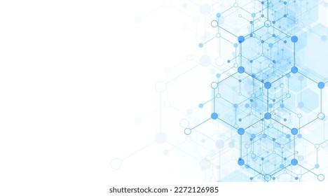 Fondo del patrón de Hexagons. Investigación genética, estructura molecular. Ingeniería química. Concepto de tecnología de innovación. Utilizado para el diseño de la asistencia sanitaria, la ciencia y la medicina 