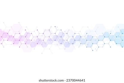 Hexagons pattern background. Genetic research, molecular structure. Chemical engineering. Concept of innovation technology. Used for design healthcare, science and medicine background 