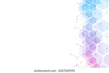 Hexagons pattern background. Genetic research, molecular structure. Chemical engineering. Concept of innovation technology. Used for design healthcare, science and medicine background 