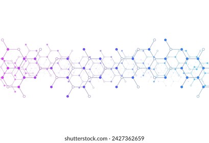 Fondo de patrón de hexágonos. Investigación genética, estructura molecular. La ingeniería química. Concepto de tecnología de innovación. Se utiliza para el diseño de la salud, la ciencia y la medicina 