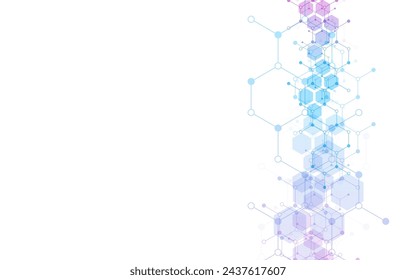 Hexagons pattern background. Genetic research, molecular structure. Chemical engineering. Concept of innovation technology. Used for design healthcare, science and medicine background 