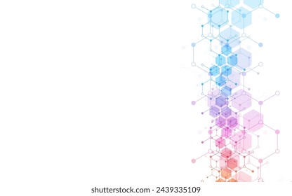 Sechsecke Muster Hintergrund. Genetische Forschung, molekulare Struktur. In: Chemical Engineering. Konzept der Innovationstechnologie. Verwendet für Design Gesundheitswesen, Wissenschaft und Medizin Hintergrund 