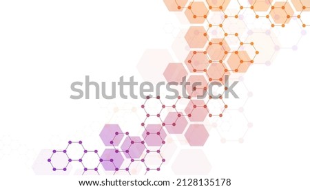 Hexagons pattern background. Genetic research, molecular structure. Chemical engineering. Concept of innovation technology. Used for design healthcare, science and medicine background 