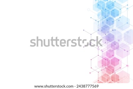 Hexagons pattern background. Genetic research, molecular structure. Chemical engineering. Concept of innovation technology. Used for design healthcare, science and medicine background 