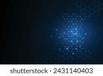 Hexagons pattern blue background. Genetic research, molecular structure. Chemical engineering. Concept of innovation technology. Used for design healthcare, science and medicine background 