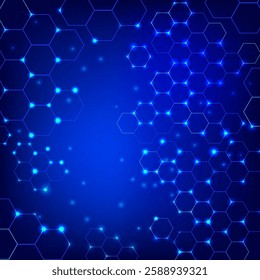 Hexagons pattern blue background. Healthcare, science and medicine background. Genetic research, molecular structure. Chemical engineering. Concept of innovation technology. Hi-tech Cyber Hexagon