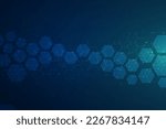 Hexagons pattern on blue background. Genetic research, molecular structure. Chemical engineering. Concept of innovation technology. Used for design healthcare, science and medicine background 